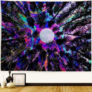 Trippy Tapestry Psychedelic Moon Tapestry Forest Colorful Trees Wall Hanging New